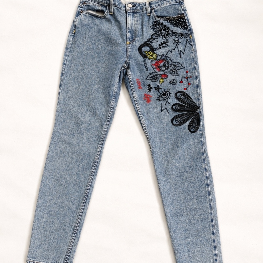 Blue Alice + Olivia Embroidered High-Rise Women's Jeans